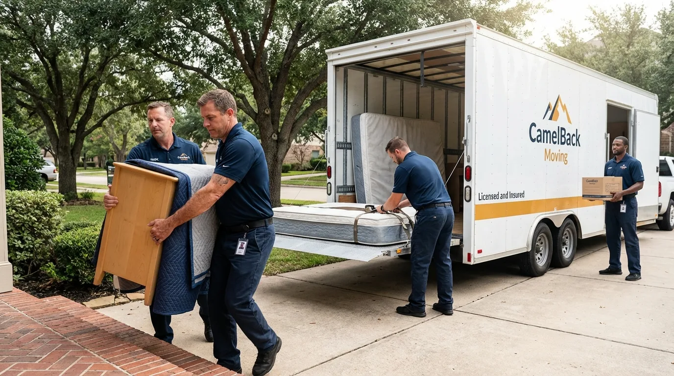 Crew loading residential truck for cross-state move from Rancho Santa Margarita, CA