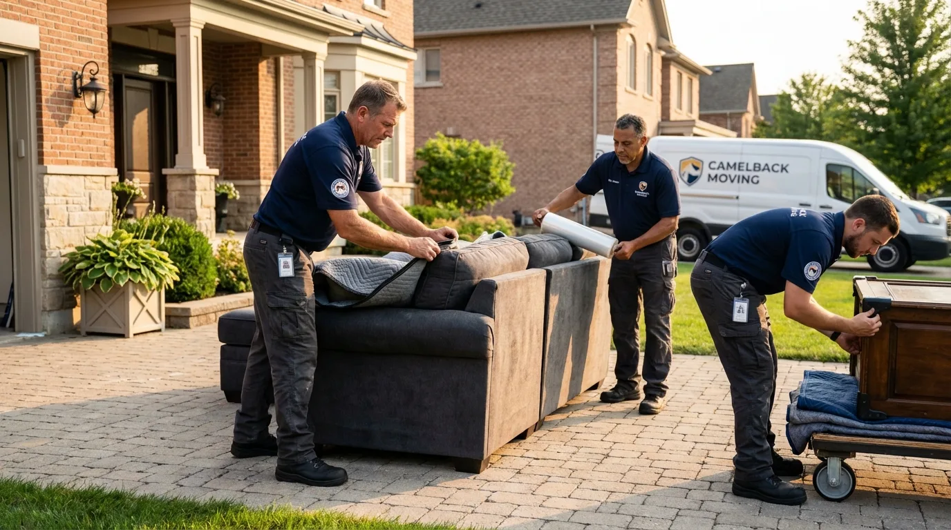Large estate moving crew wrapping furniture in Rancho Santa Margarita, CA