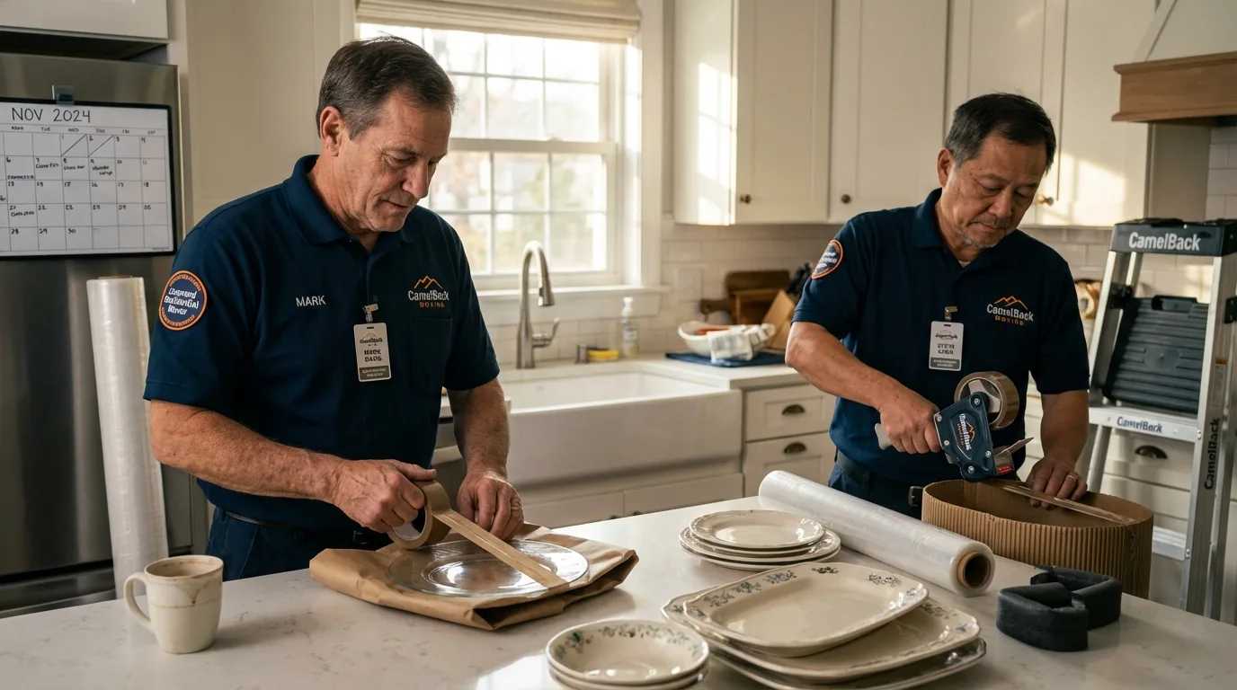 Professional crew packing kitchen dishware in Rancho Santa Margarita, CA